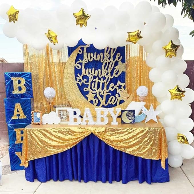 QueenDream Glitter Gold Tablecloth for Parties 90x156 Inch Sequin Fabric Rectangle Table Cloth for Wedding Birthday Banquet