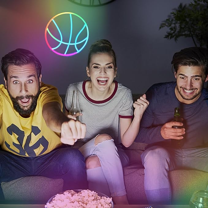 Wanxing Basketball Neon Sign with RGB Sports Neon Lights with Dynamic LED Basketball Wall Althtic Decor in College Room Light Up Themed Gym Gift for Teens in Christmas Party