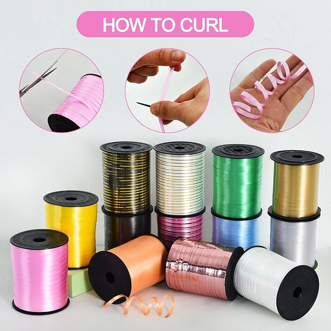 TONIFUL Curling Ribbon-Pink Gold Balloon Curling Ribbons-250 Yards Balloon String for DIY Decor,Gift Wrapping,Ribbons and Bows for Christmas New Year Birthday Gifts Graduation Supplies