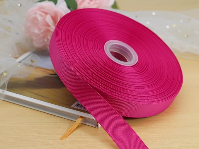 Jesep One Roll 100 Yards Soild Grosgrain Ribbon Boutique Gift Wrapping Package Ribbon, DIY Crafts Bow Hair Headband Accessories Assorted Ribbon #188(1" 25mm, Rose)