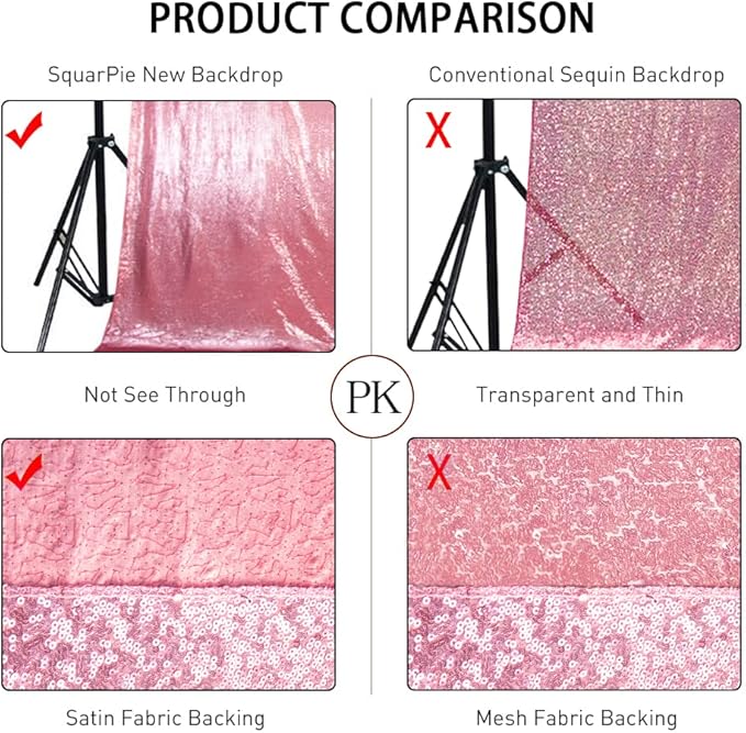 SquarePie Sequin Backdrop Less Transparent Background Sparkly Curtain for Wedding Party 6FT x 8FT Fuchsia Pink
