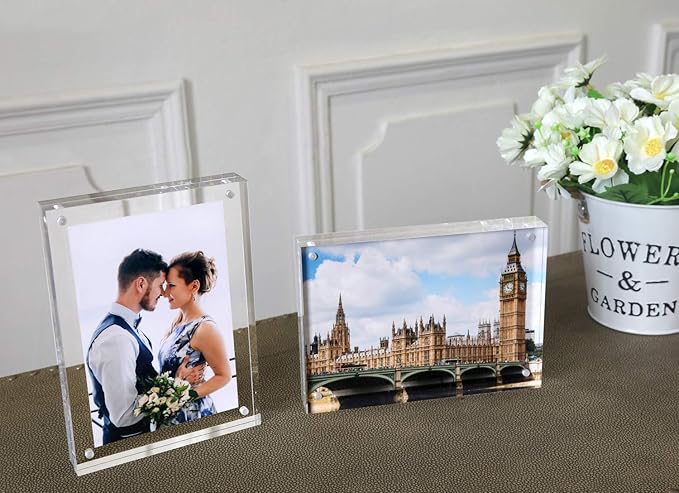Magicool Premium Acrylic Photo Frame- Magnet Photo Frame -Double Sied Thick Desktop Frames (4x6 2 pack)