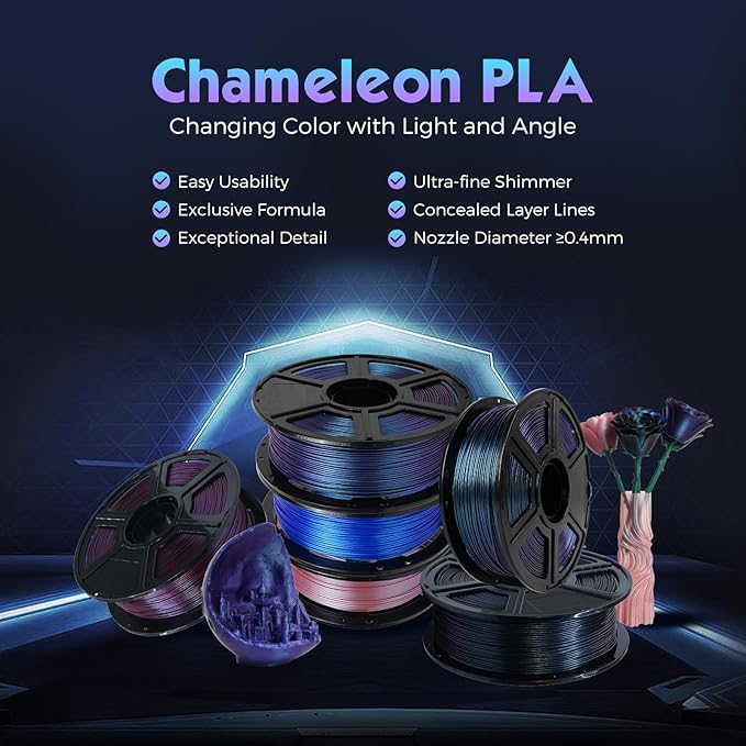 FLASHFORGE PLA Filament 1.75mm +/- 0.02mm Rose Quartz, Color Changeable 3D Printer Filament 1kg (2.2lbs), Chameleon 3D Printing Filament Changing Colors with Light, Perfectly Hide The Layer Line