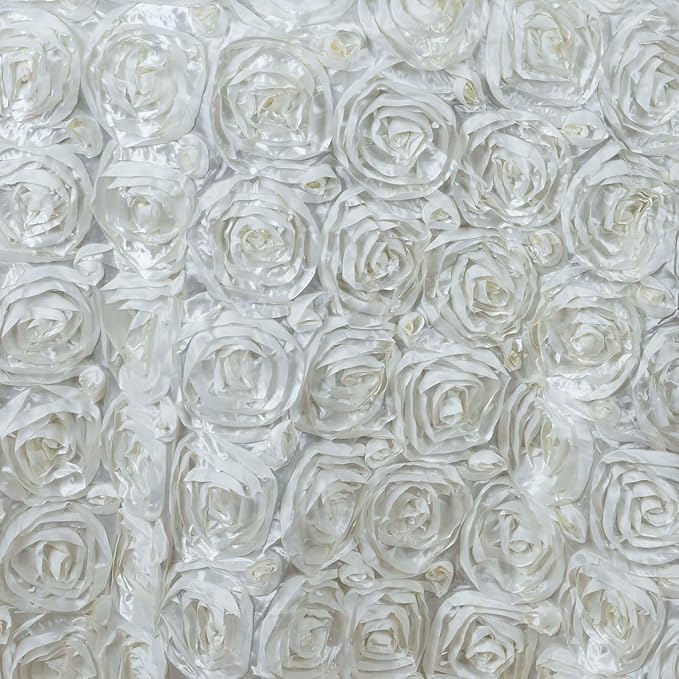 Efavormart 132" Wholesale Round Table Cover Ivory Grandiose Rosette 3D Satin Tablecloth for Wedding Party Event Decoration