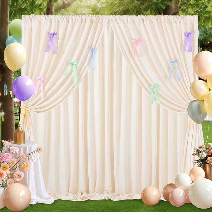 Ivory Backdrop Curtain: 5.8×8ft Backdrop Solid Color Wrinkle Resistant Background - Bridal Shower Wedding Graduation Ceremony Decoration