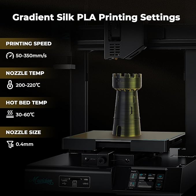 AMOLEN Silk PLA 3D Printer Filament, Dual Color Black Gold PLA 1.75mm, Shiny Color Change Filament 3D Printing PLA Filament for Most FDM 3D Printer, 1kg Spool(2.2lbs)