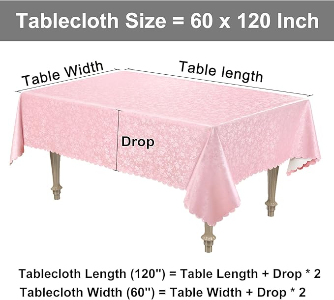 Smiry Rectangle Table Cloth, Waterproof Heavy Duty Vinyl Tablecloths, Wipeable Washable Table Cover for Kitchen and Dining Room (Pink, 60" X 120")
