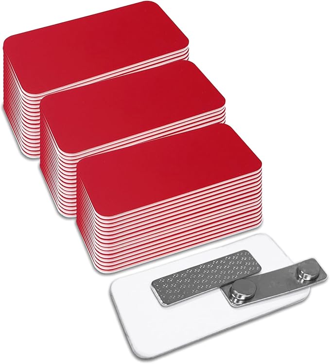 Name Tag/Badge Blanks - 100 Pack - 1-1/2" X 3" (Red) Round Corners, Magnetic Backing