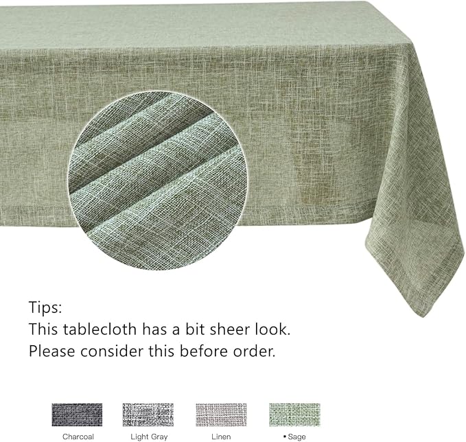 maxmill Flaxy Faux Linen Tablecloth with 2-Tone Slubby Yarn Textured Weaves Wrinkle Resistant Anti-Shrink Soft Table Cloth for Kitchen Dining Restaurant Tabletop Rectangle 60 x 120 Inch Sage