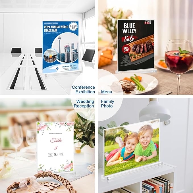 BlueValley Clear Acrylic Sign Holder 5x7 Vertical Double Sided Acrylic Photo Picture Frame for Office Desk, Table Sign Holder for Store, Rrestaurant, Hotel, Cafe, Show Fairs, Vendor-for Brochure Flyer Menu Document-6 pack