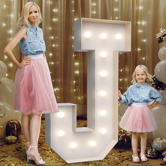 4FT Marquee Light Up Letters J,Party Decoration Large Marquee Light Up Letters with Weighted Water Bag,Pre-cut Foam Board Set Can Be Used for Birthdays,Weddings,Baby Anniversaries