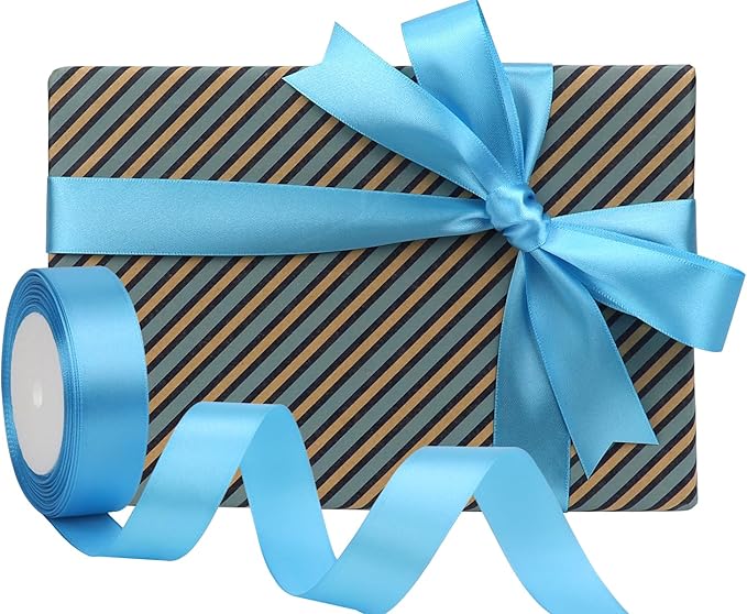 Light Blue Solid Satin Ribbon 1 Inch 25 Yards Solid Polyester Fabric Ribbon for Gift Wrapping Wedding Christmas Baby Shower Birthday Party Decoration Handmade Immortal Flower Craft