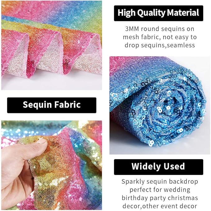 Hahuho Rainbow Sequin Backdrop Curtain, 2PCS 2FTx8FT Glitter Backdrop Curtain for Parties, Christmas, Wedding, Party Decoration（2 Panels, 2FT x 8FT, Rainbow