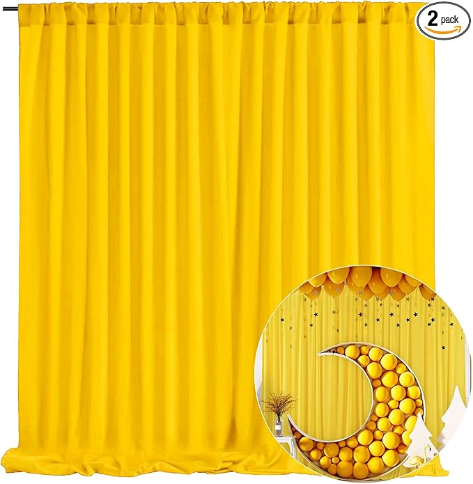 10 x 10 Feet Yellow Backdrop Curtain for Partie, Background Curtains for Photoshoot, Birthday, Wedding, Halloween, Thanksgiving, Christmas Day, New Year Party Decorations 5Ft x 10Ft, 2 Panels