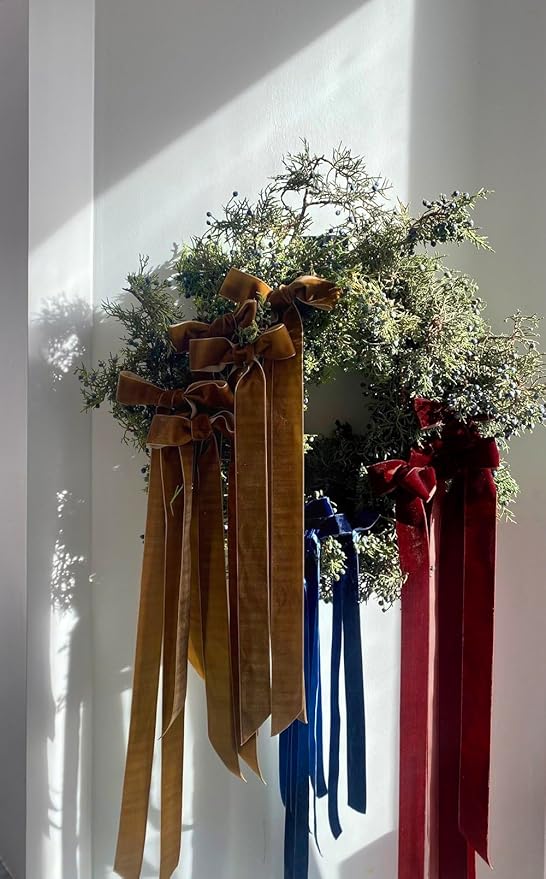 Navy Blue Christmas Velvet Ribbon for Tree, Gift Wrapping, Flower Bouquet, Wreath Decorations, Bow Making 1'', 25 Yards