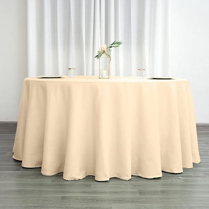 Efavormart Round Tablecloth, 120 Inch Stain & Wrinkle Resistant Washable Table Cloth, Decorative Polyester Fabric Table Cover for Banquet, Wedding, Dining - Beige