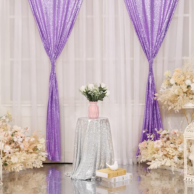 SquarePie Sequin Backdrop Curtain 2 Panels 2FT x 8FT Lavender Background for Wedding Party Christmas