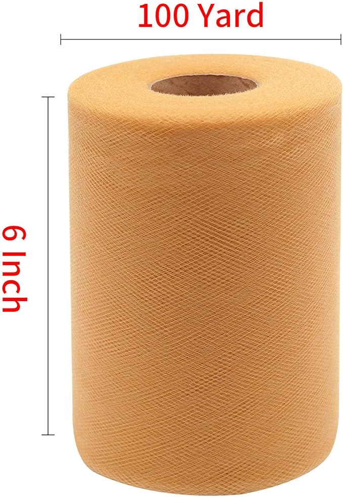 Gold Tulle Fabric Rolls 6 Inch by 100 Yards (300 feet) Fabric Spool Tulle Ribbon for DIY Gold Tutu Bow Baby Shower Birthday Party Wedding Decorations Christmas Craft Supplies