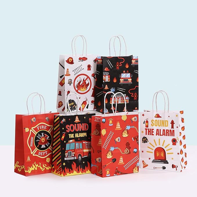 piqiya Fire Truck Party Favor Bags,24pcs Firetruck Gift Treat Goodie Bag for Fire Safety Awareness Events,Firefighter Candy Treat Paper Bag, Gift Bags for Fireman Birthday Party Rescue