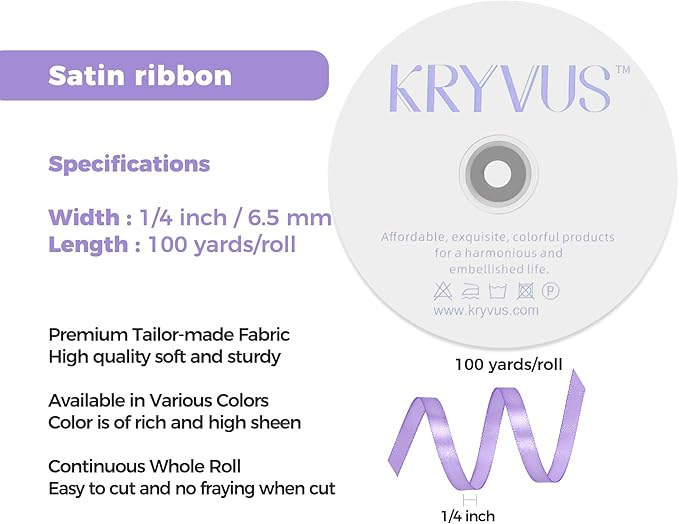 Light Purple Satin Ribbon 1/4 inch X Continuous 100 Yards, Single Face Polyester Ribbon Perfect for Gift Wrapping, Flower Bouquet, Wedding Decor, Crafts, Bow Making, Sewing and More