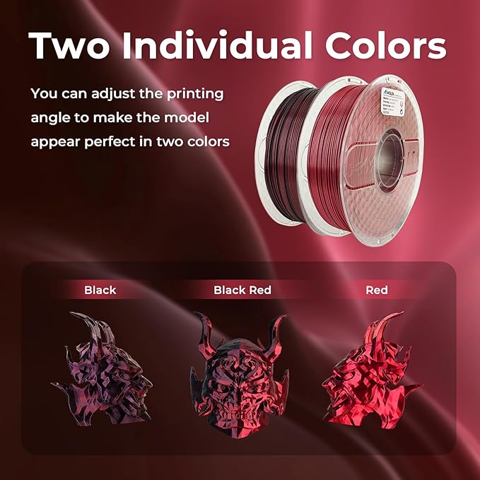 AMOLEN Silk PLA 3D Printer Filament, Silk Dual Color Red Black PLA Filament 1.75mm, Shiny Coextrusion PLA Filament, Color Change 3D Printing Filament 1KG/2.2lb