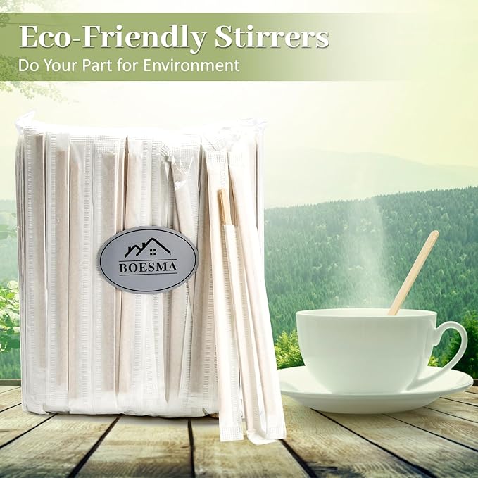500Pcs Bamboo Coffee Stirrers Individually Wrapped – Coffee Stir Sticks 5.5 Inch, Stir Sticks For Coffee Bar, Disposable Stir Sticks for Coffee and Cocktail