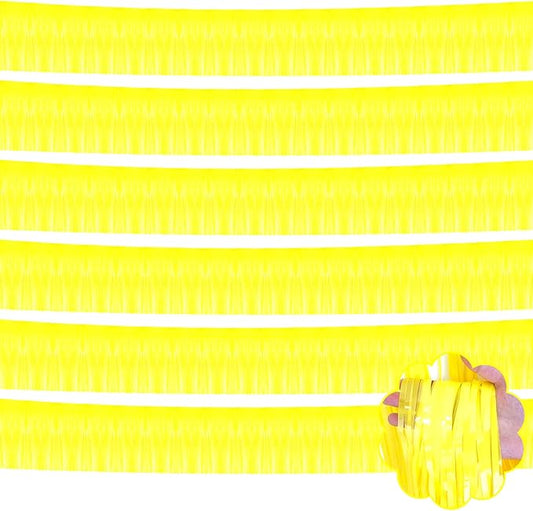 6 Pack 10 Feet Foil Fringe Garland Metallic Tinsel Streamers Banner Wall Hanging Curtain Backdrop Banner for Parade Floats, Thanksgiving, Christmas, Birthday, Halloween Party Decorations(Yellow)