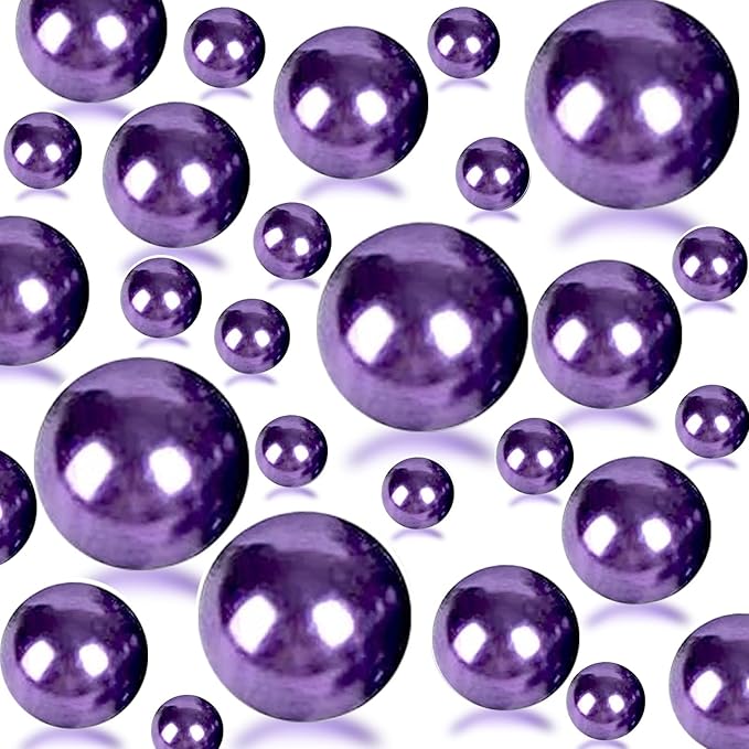 150Pcs Dark Purple Polished No Hole Faux Pearl Beads for Vase Filling Decorations, Plastic Pearls Vase Fillers, Table Scatters, Wedding Centerpiece, Home Decor, 8/14/20 mm