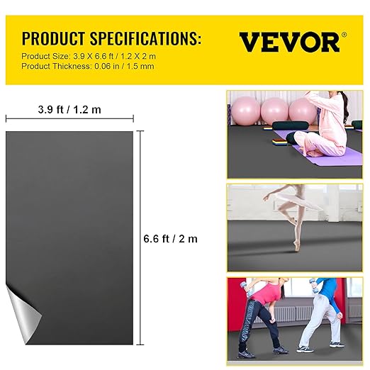 VEVOR Dance Floor, 6.6x3.9ft Dance Floor Roll, 0.06in Thick PVC Vinyl Dance Floor, Black/Grey Reversible Portable Dance Floor, Non-Slip Dance Flooring, Ballet Dance Floor for Jazz, Pop, Lyrical Style