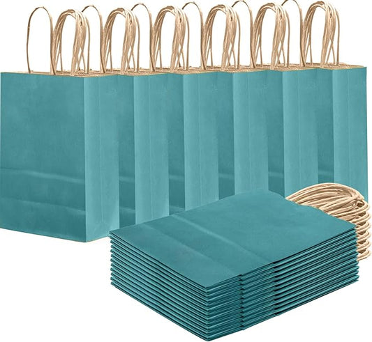 qiqee Slate Blue Gift Bag with Handles Bulk 24Pcs Paper Bags -8.3"x6"x3. 15" Party Favor Bags - Solid Color