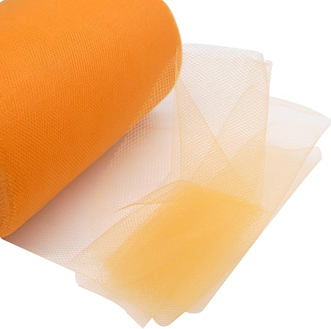Orange Tulle Fabric Roll 6 Inch X 300 FT (100 Yards) Matte Tulle Ribbon Netting Mesh Spool for DIY Tutu Skirt Wedding Bow Gift Wrapping Baby Shower Christmas Party Halloween Decorations