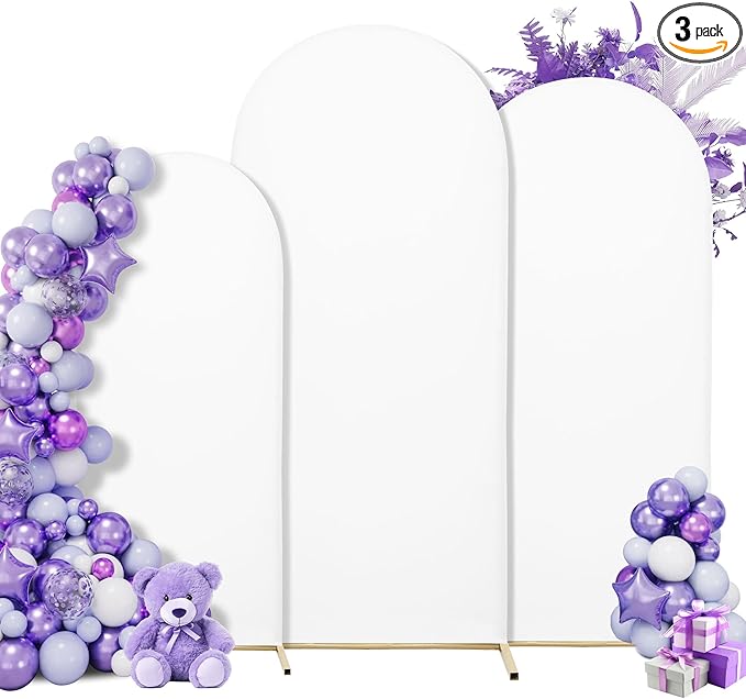 Wedding Arch Cover Spandex Arch Backdrop Cover (7.2FT,6.6FT,6FT) Set of 3 Arch Stand Cover Arch Covers Stretchy Backdrop for Wedding Birthday Party Decoration Baby Shower (White)