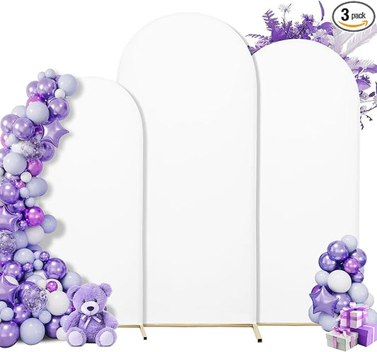Wedding Arch Cover Spandex Arch Backdrop Cover (7.2FT,6.6FT,6FT) Set of 3 Arch Stand Cover Arch Covers Stretchy Backdrop for Wedding Birthday Party Decoration Baby Shower (White)