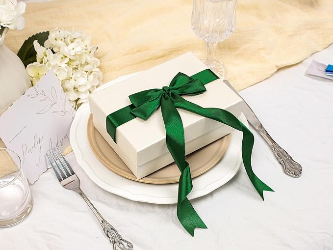Green Satin Ribbon 1 inch X Continuous 100 Yards, Single Face Polyester Ribbon Perfect for Gift Wrapping, Flower Bouquet, Wedding Decor, Crafts, Bow Making, Sewing and More