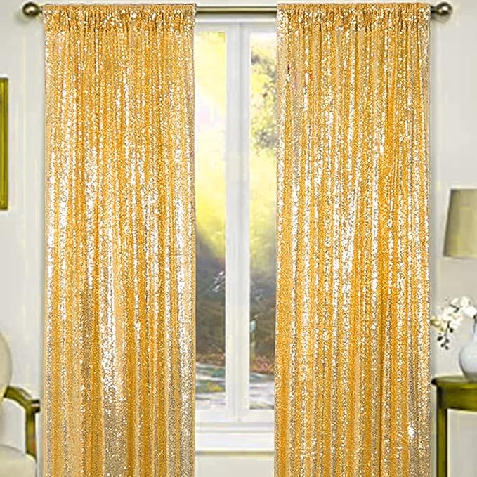 Gold Sequin Backdrop Curtains 1 Panel 8FTx8FT Glitter Gold Photo Backdrop Drapes Party Wedding Baby Shower Curtain Sparkle Photography Background