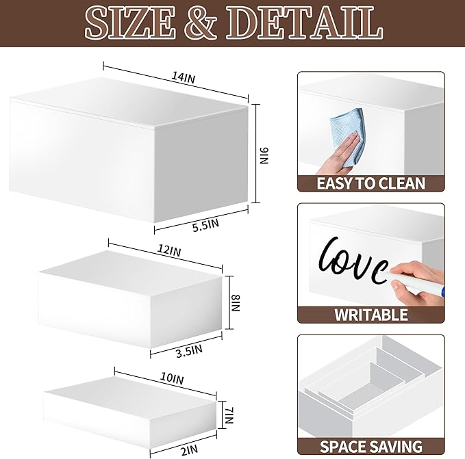 Extra Large Buffet Risers Set, 10" 12" 14" White Acrylic Food Risers for Buffet Table, Display Stand Shelf with Hollow Bottoms for Catering Dessert Collectibles Jewelry Figures Show (White)