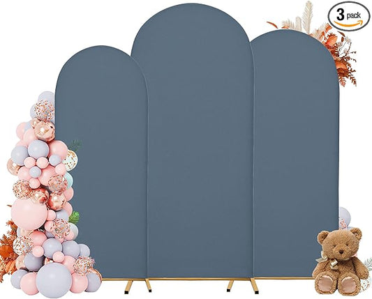 Wedding Arch Covers Arch Backdrop Cover Arch Stand Covers 7.2FT 6.6FT 6FT Set of 3 Arch Cover Spandex Fabric Stretchy Backdrop for Wedding Birthday Party Decoration Baby Shower (Dusty Blue)