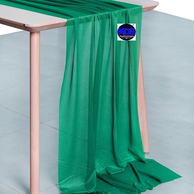 MDS Halloween Chiffon Table Runner - 20 Pack, 29 x 170 Inches, 14ft Each - Sheer Spooky Table Runners for Haunted House Parties, Trick-or-Treat Tables, Witchy Décor, Wedding & Events - Emerald Green