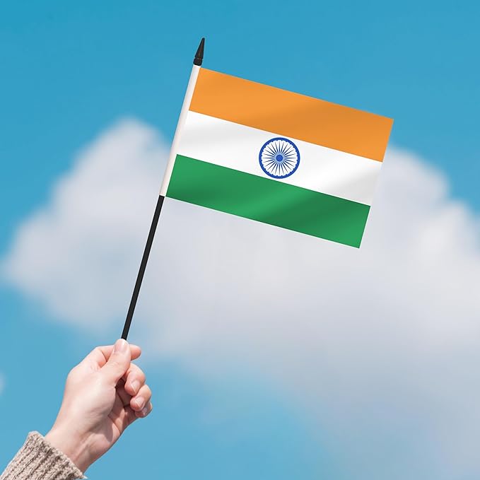 2 Pack India Desk Flag Set, Indian Desktop Small Miniature Table Office Flag with 12" Black Pole and Black Base, Offices, Classroom, Home, Festival Decoration (India)