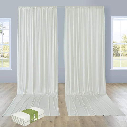 PartyVillage 10ft×15ft Ivory Backdrop Curtain for Wedding Parties, 2 Panels Wrinkle Free 15 FT Long Polyester Photo Backdrop Drapes Back Drop Cloth for Birthday Photography Background