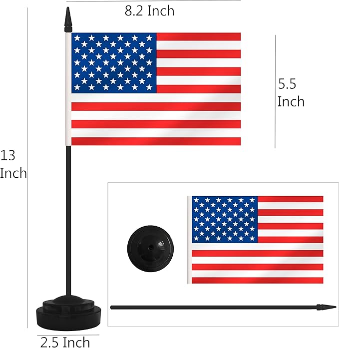 12 Pack USA Desk Flags, American Desktop Flag, Small Miniature Office Flags with 12" Black Pole and Black Base, Offices, Classroom, Home, Festival Decoration (USA)