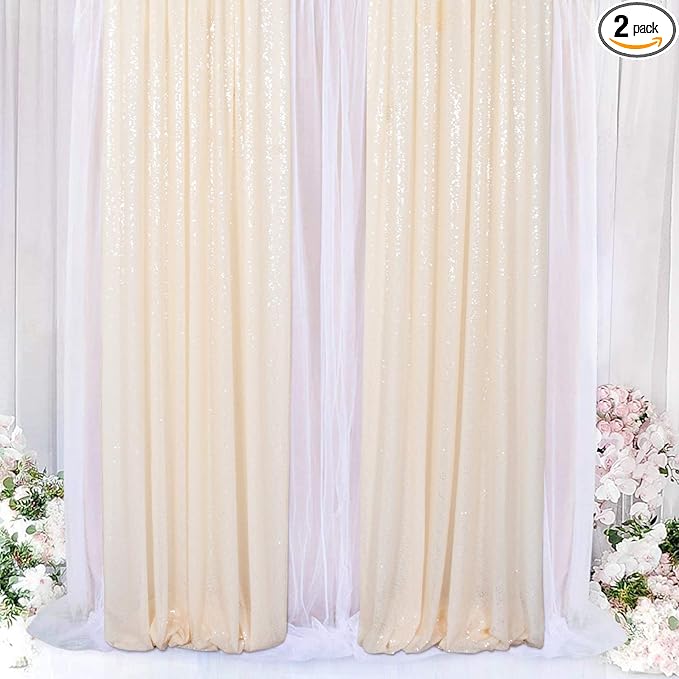 ShiDianYi Sequin-Backdrop Ivory 2 Panels 4FTx6FT Sparkle Wedding & Birthday Backdrop