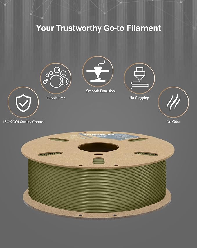 DURAMIC 3D PLA+ Filament 1.75mm 1Kg Army Green, PLA Plus Filament 1Kg Spool(2.2lbs) Tougher and Stronger, Dimensional Accuracy Probability +/- 0.02mm