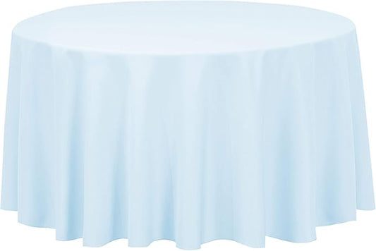 LTC LINENS Baby Blue Tablecloth 120 in Round for 60 Inch Circular Table - Washable, Wrinkle Resistant Polyester Fabric Cloth for Baby Shower, Wedding