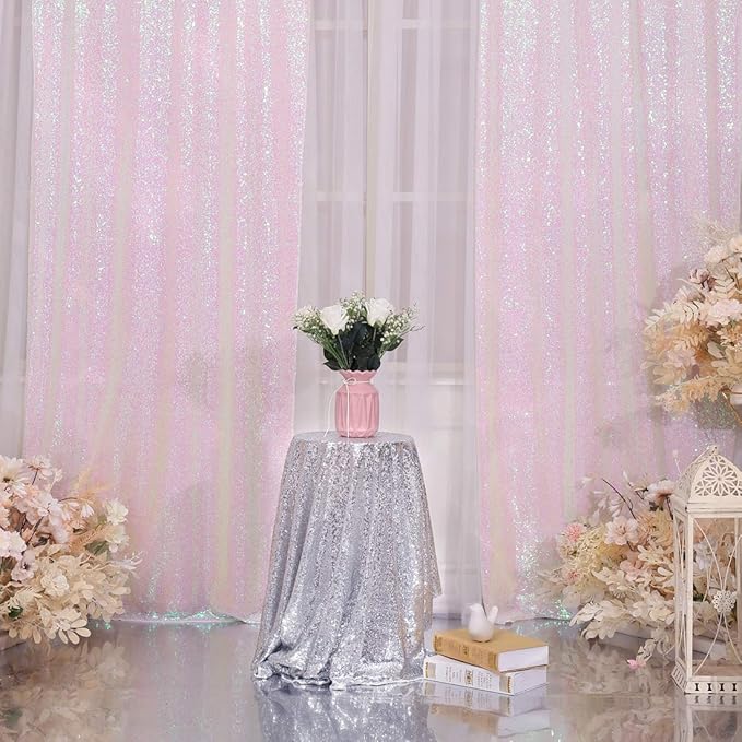 Juya Delight White Iridescent Backdrop Curtain, Sequin Photography Backdrop Curtain for Wedding Party Decoration Festival Ceremony,White Iridescent,2ftx8ft,2 Panels