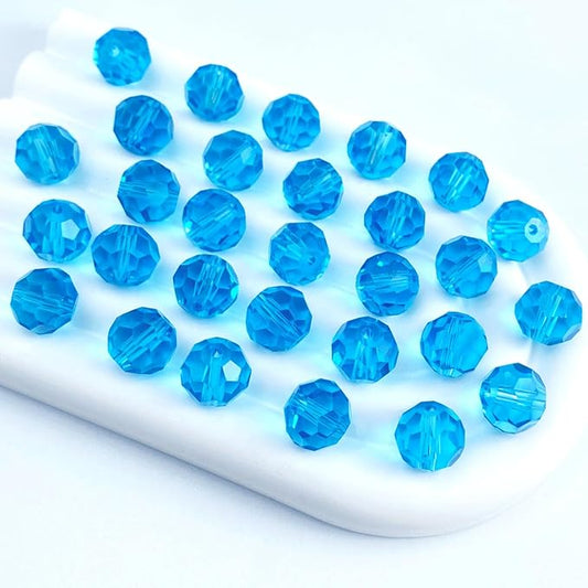 100 PCS 8mm Crystal Glass Beads Round Multiple Faceted Loose Spacer Glass Beads for DIY Handcrafte Bracelet Necklace Earring Jewelry Making(Aquamarine)