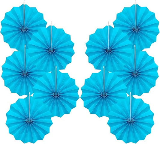 BARTHEW Blue Hanging Paper Fans,Blueaccessories Paper Decorations for Party,Blue Harmony Classroom Decorations,Party Decorations for Boys 8in Hanging Paper Fans 30 Color DIY Set (Sky Blue)