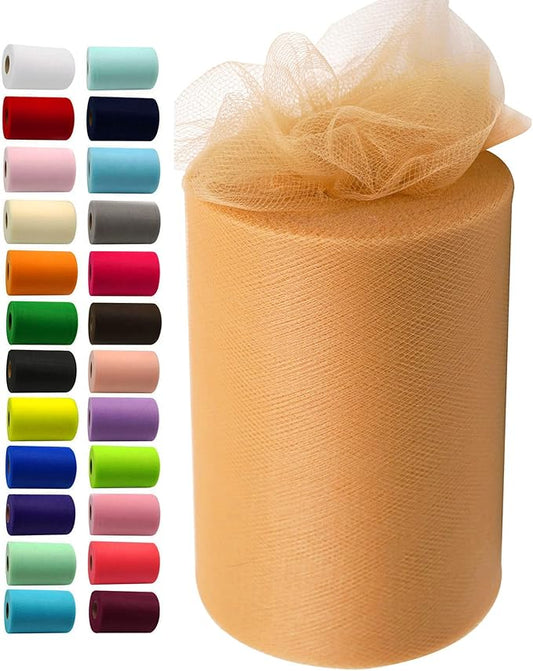Gold Tulle Fabric Rolls 6 Inch by 100 Yards (300 feet) Fabric Spool Tulle Ribbon for DIY Gold Tutu Bow Baby Shower Birthday Party Wedding Decorations Christmas Craft Supplies