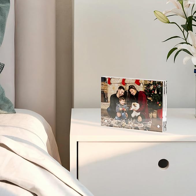 3.5x5 Acrylic Picture Frame 1 Pack, Clear Freestanding Double Sided Frameless Magnetic Photo Frames, Desktop Display Decor Gift