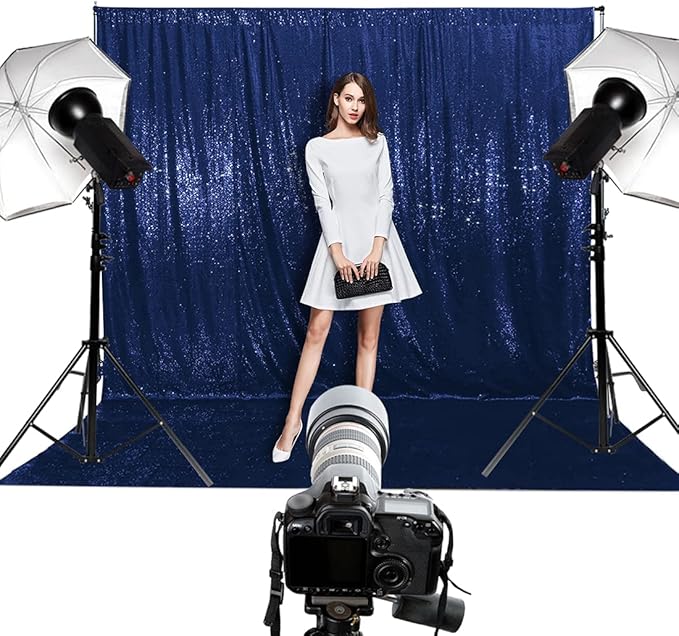 Poise3EHome 10Ft x 10Ft Navy Blue Sequin Backdrop Curtain, Glitter Thick Satin Sequin Background Drapes, Opaque Sparkly Backdrop Curtain, Sequin Backdrop for Xmas Thanksgiving Wedding Party Decor